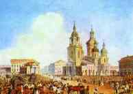 Alexander Brulloff. Sennaya Square in St. Petersburg.