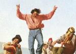 George Caleb Bingham. The Jolly Flatboatmen. Detail.