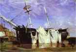 Richard Parkes Bonington. A Boat Beached in a Port at Low Tide.