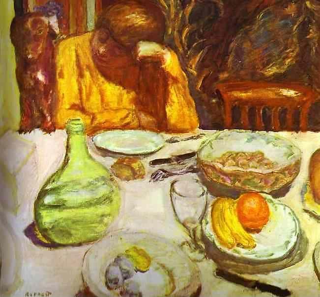 Pierre Bonnard. Carafe, Marthe Bonnard with Her Dog.