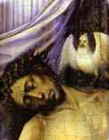 Robert Campin. Mourning Trinity (Throne of God). Detail.