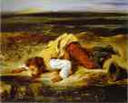 Eugène Delacroix. A Mortally Wounded Brigand Quenches His Thirst.