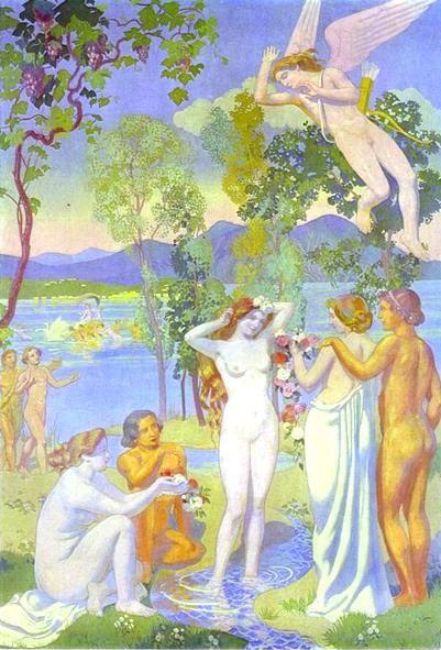 Maurice Denis. The Story of Psyche. Panel 1: The Flying Cupid is Struck by Psyche's Beauty.