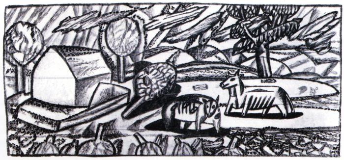 Pavel Filonov. Landscape with Two Animals.