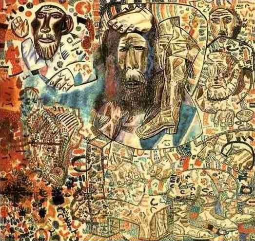 Pavel Filonov. Untitled (Heads, a Boot, a Fish).