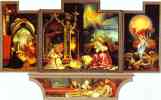 Matthias Grünewald. Annunciation (left), Concert of Angels (central left), Nativity (cental right), Resurrection (right).