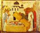 Dionisii (Dionysius). The Discovery of the Remains. Border scene of St. Alexius, Metropolitan of Moscow, with Scenes from His Life.