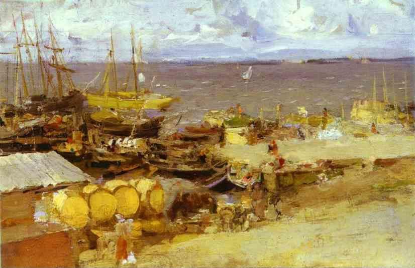 Constantin Korovin. Arkhangelsk Port on Dvina.