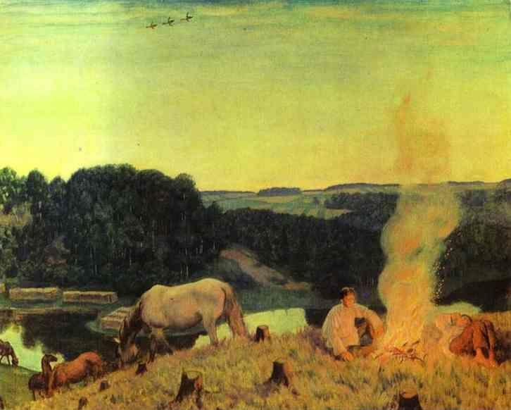 Boris Kustodiyev. Nochnoe. Bonfire.