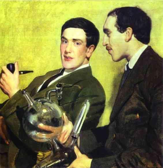 Boris Kustodiyev. Portrait of Prof. Pyotr Kapitsa and Prof. Nikolai Semyonov.