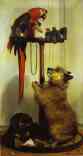 Sir Edwin Landseer. Macaw, Love Birds, Terrier, and Spaniel Puppies, Belonging to Her Majesty.
