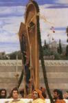 Frederick Leighton. Cimabue's Celebrated Madonna is Carried in Procession through the Streets of Florence; in front of the Madonna, and Crowned with Laurels, walks CImabue Himself, with his Pupil Giotto; behind It Arnolfo Di Lapo, Gaddo Gaddi, Andrea Tafi, Niccola Pisano, Buffalmacco, and Simone Memmi; in the Corner Dante. Detail.