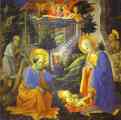 Fra Filippo Lippi. The Adoration with St. Joseph, St. Jerome, Mary Magdalene and St. Ilarion.