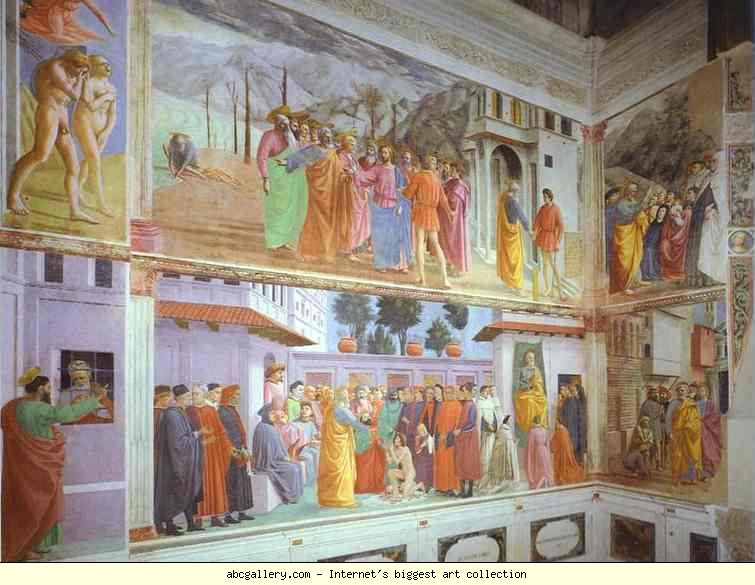 Brancacci Chapel. General view of the left wall.