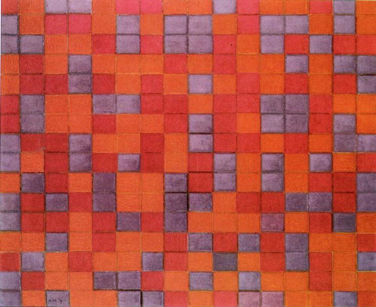 Piet Mondrian. Composition Chequerboard,
Dark Colors. / Compositie Dambord, donkere Kleuren.