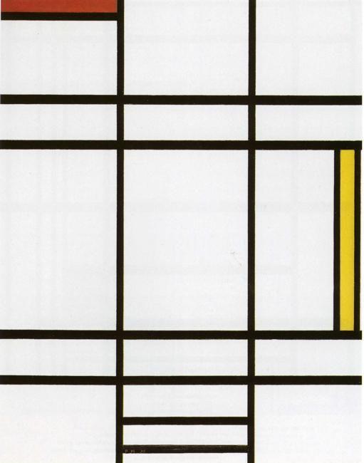 Piet Mondrian. Conposition with White, Red
and Yellow. / Compositie met wit, rood en geel.