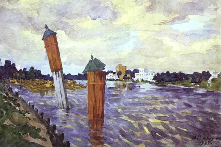 Anna Ostroumova-Lebedeva. Petrograd. Red Pillars.