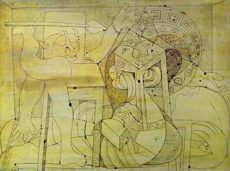 Pablo Picasso. Minotaur with a Javelin and  Woman Hostage.