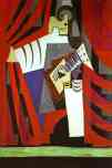 Polichinelle with Guitar Before  the Stage Curtain.