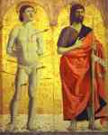 Piero della Francesca. St. Sebastian and St. John the Baptist. Left side panel of the Polyptych of the Misericordia.