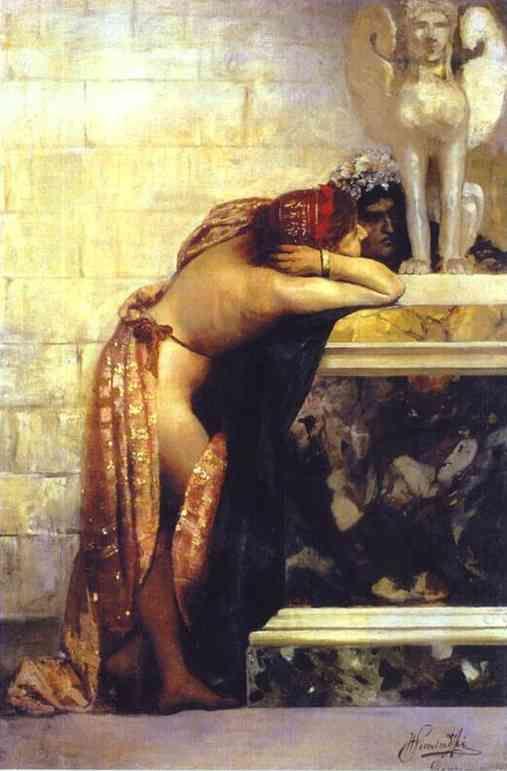 Henryk Siemiradzki. Two Figures by a Statue of Sphinx.