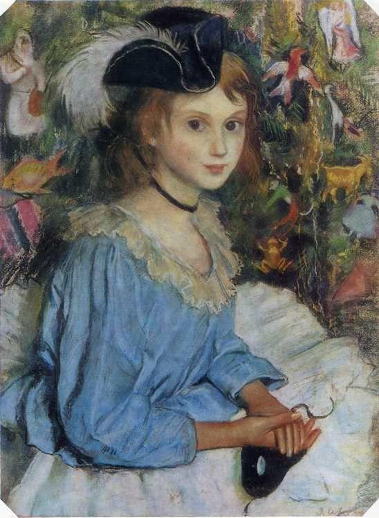 Katya in Blue, by the Christmas Tree.