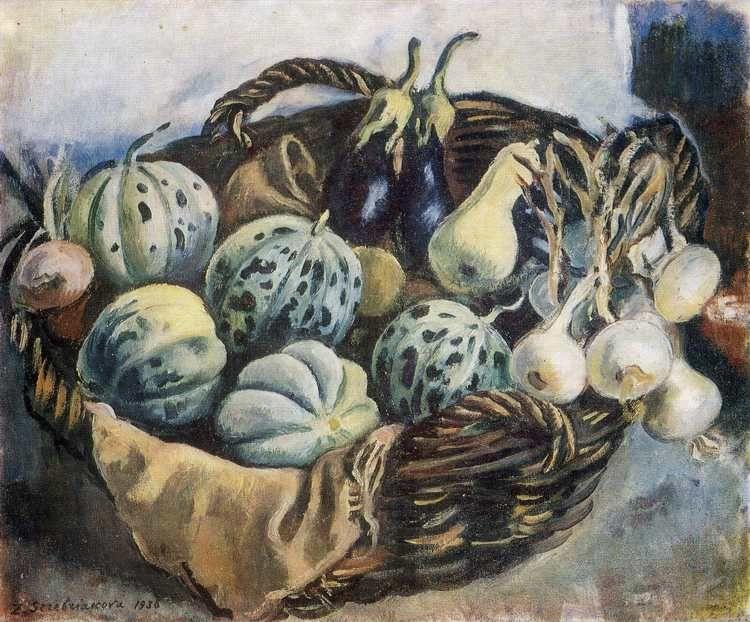 Basket with Pumpkins and Squash.