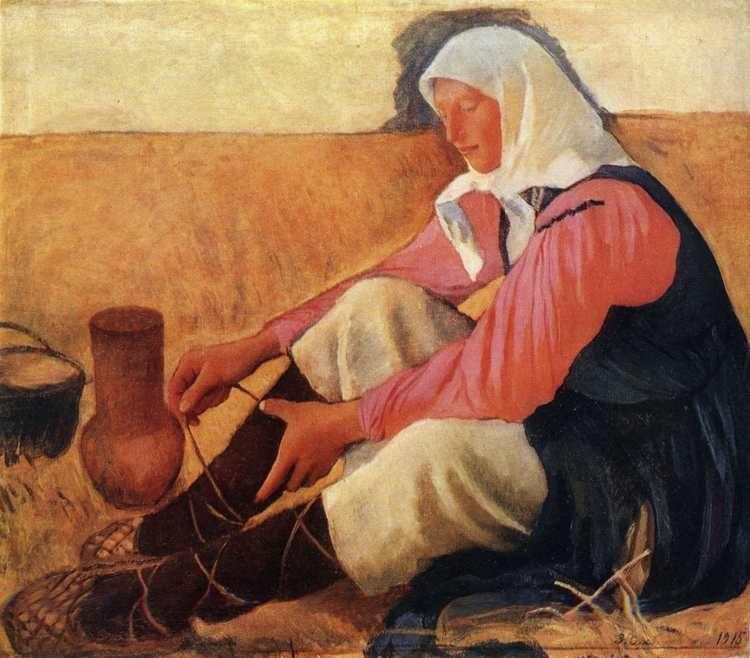 Putting on Her Footwear.