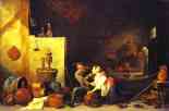 David Teniers the Younger. An Old Peasant Caresses a Kitchen Maid in a Stable.