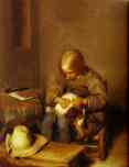Gerard Terborch. A Boy Ridding His Dog of Fleas.